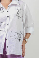 close up of the cotton blend shirt with embroidery