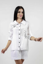 woman wearing cotton shirt with embroidery