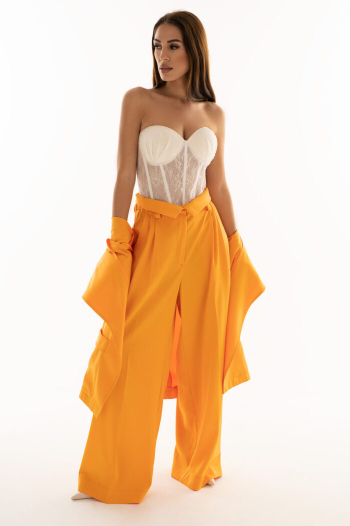 Woman Wearing High-Rise Trousers Orange Color