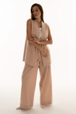 woman wearing linen waistcoat with pockets