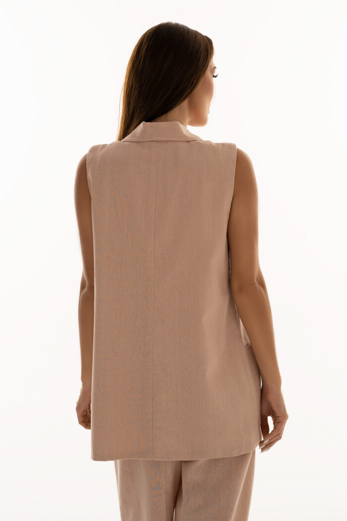 Woman Wearing Linen Waistcoat With Pockets