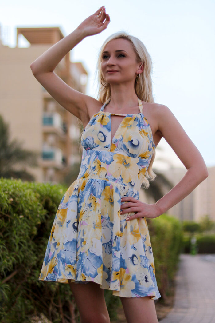 Woman Wearing Floral Mini Dress