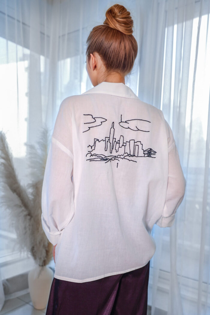 Woman Wearing Cotton Shirt With Embroidery