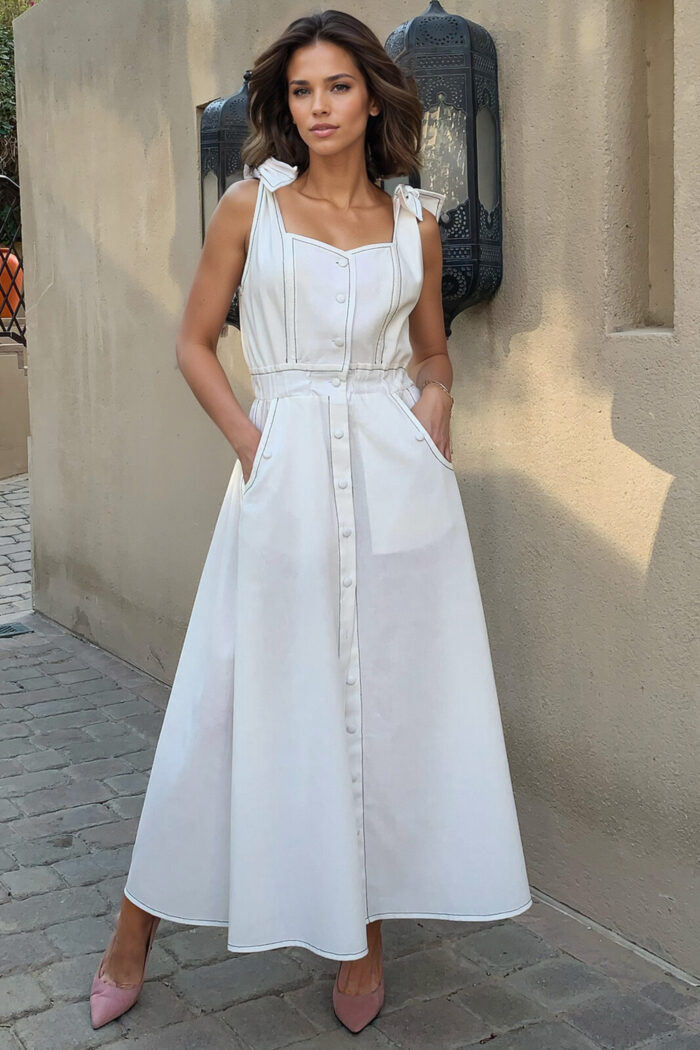 Woman Wearing Maxi Linen Dress