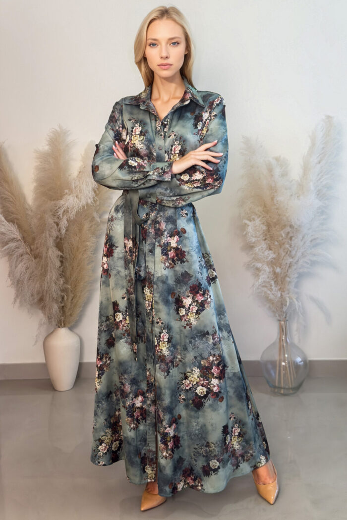 Woman Wearing Maxi Shirt Dress Made Of Silk