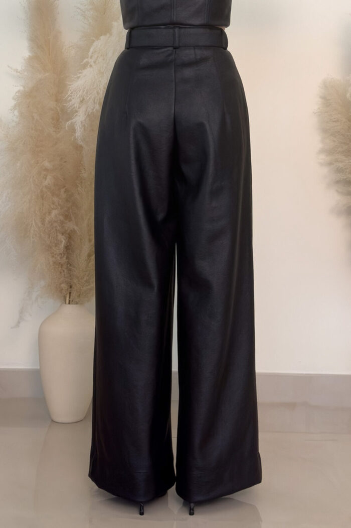Wide-Leg Faux Leather Trousers &Bull; Black Leather Trousers