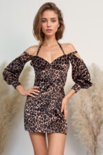 woman wearing leopard print party mini dress